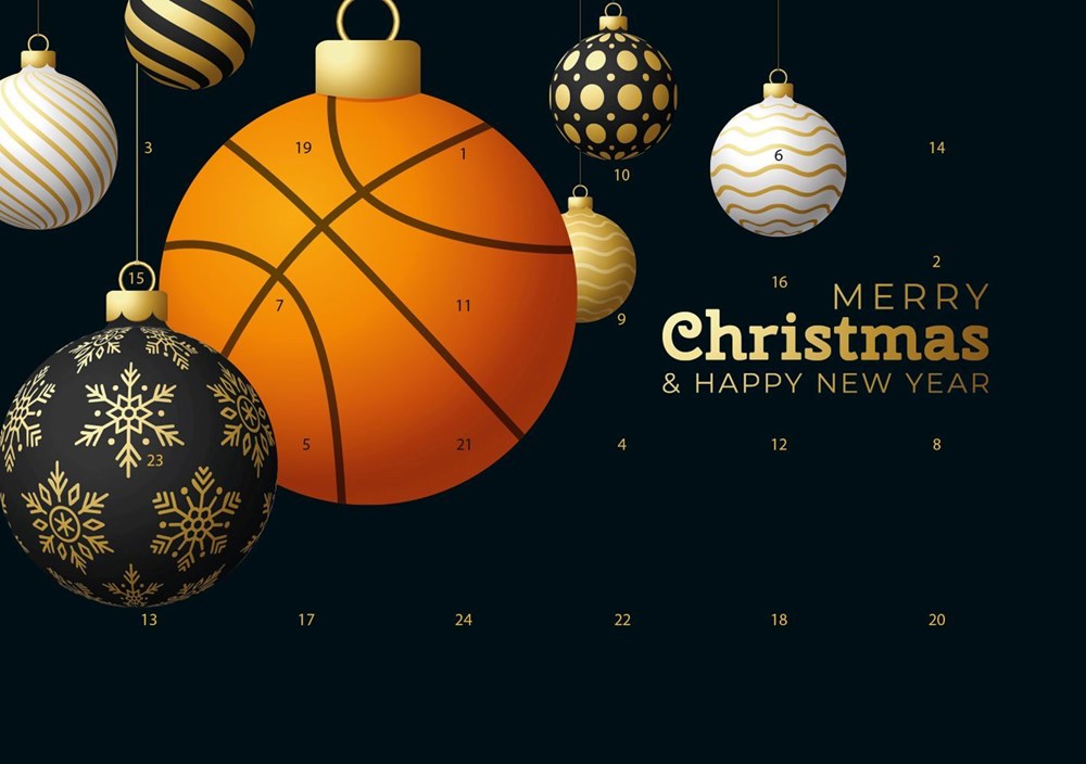 A5-Schoko-Adventskalender mit Werbeeindruck - Sportliche Weihnachten - Basketball