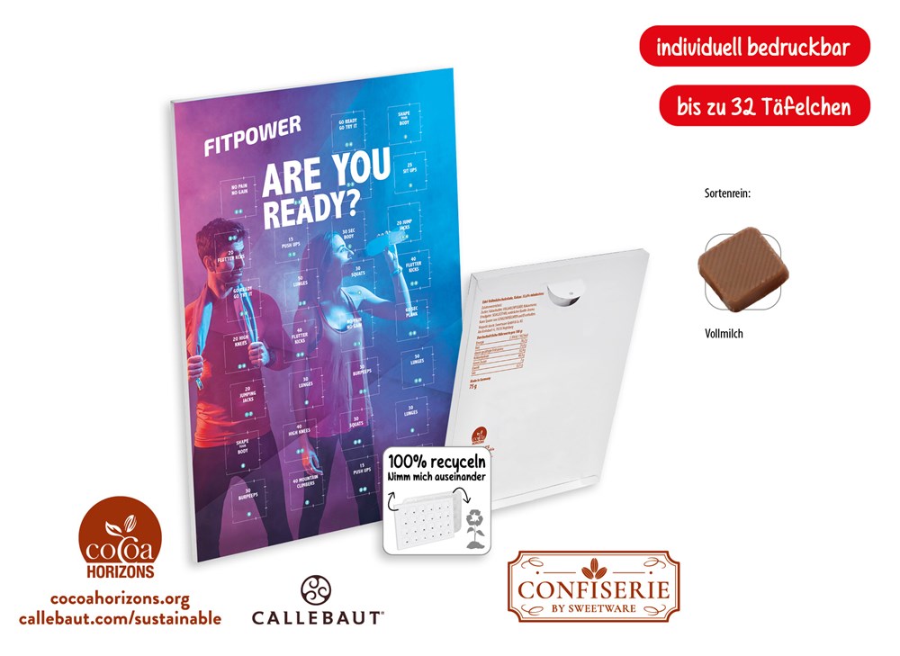 Countdown-Eventkalender Wandkalender individuell  ,  Inhalt:  Callebaut Vollmilch Schokolade Kalender
