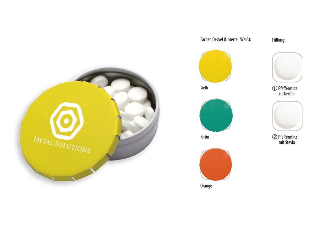 Klick-Dose-45 Duo Colour 12 g  ,  Inhalt:  Pfefferminz-Pastillen; Stevia