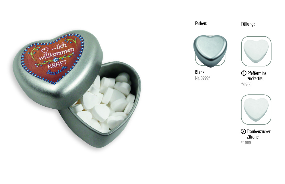 Herzdose 18 g  ,  Inhalt:  Pfefferminz Herzen zuckerfrei