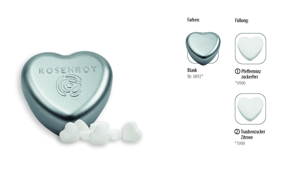 Herzdose geprägt 18 g  ,  Inhalt:  Pfefferminz Herzen zuckerfrei